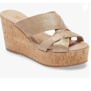FOWT Gold Cork Wedge Sandals Cross Strappy High Platform Open Toe Slippers